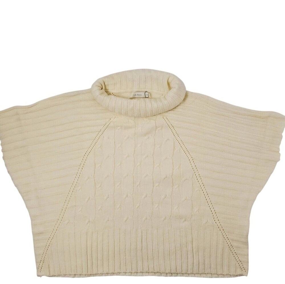 Costa Blanca S / M Cream Cowl Turtleneck Poncho Sweater Wool Linen Blend Womens